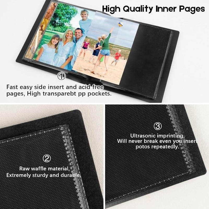 AZOFIA Photo Album 4x6 100 Photos Leather Cover Black Inner Page Big Capacity Pockets Memory Book for Family Baby Wedding Anniversary Birthday (Black, 100 Pockets) - Image 3